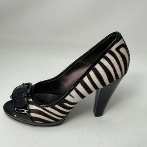 Isola Shoes Heels Pumps Zebra Print Patent Leather Buckle Size 8